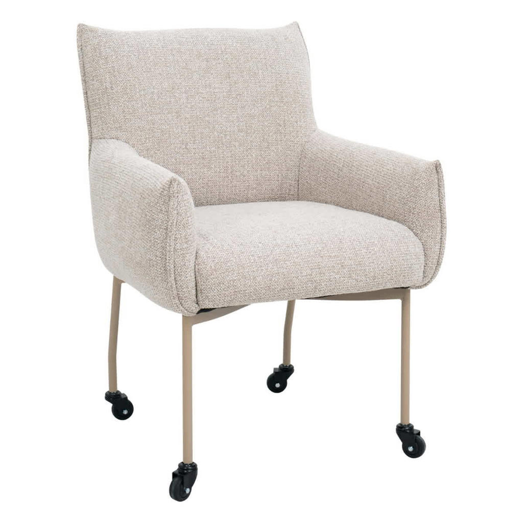 Giga Meubel Eetkamerstoel Arboga - Taupe/Beige - Incl. Wielen - Set van 2