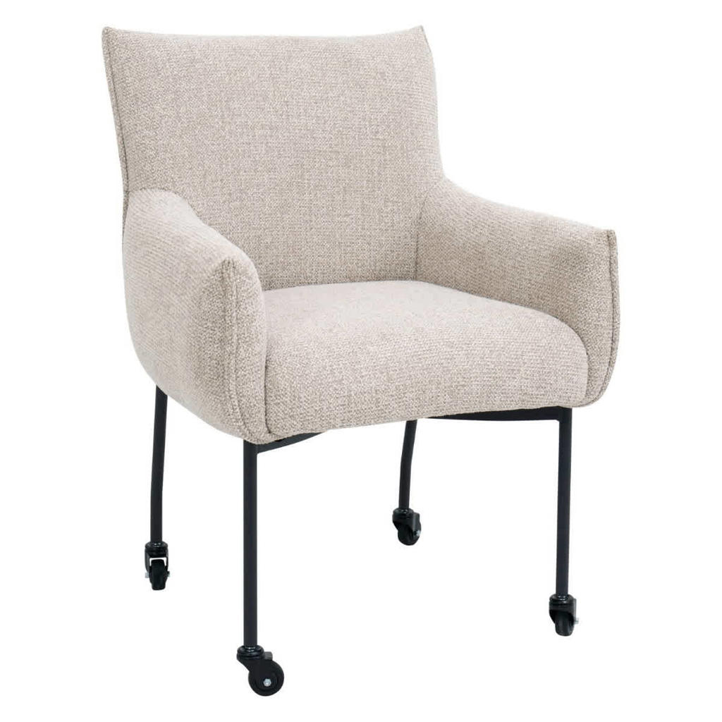 Giga Meubel Eetkamerstoel Arboga - Taupe/Zwart - Incl. Wielen - Set van 2