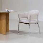 thumbnail: Giga Meubel Eetkamerstoel Dénia - Beige/Chrome Stof - Set van 2
