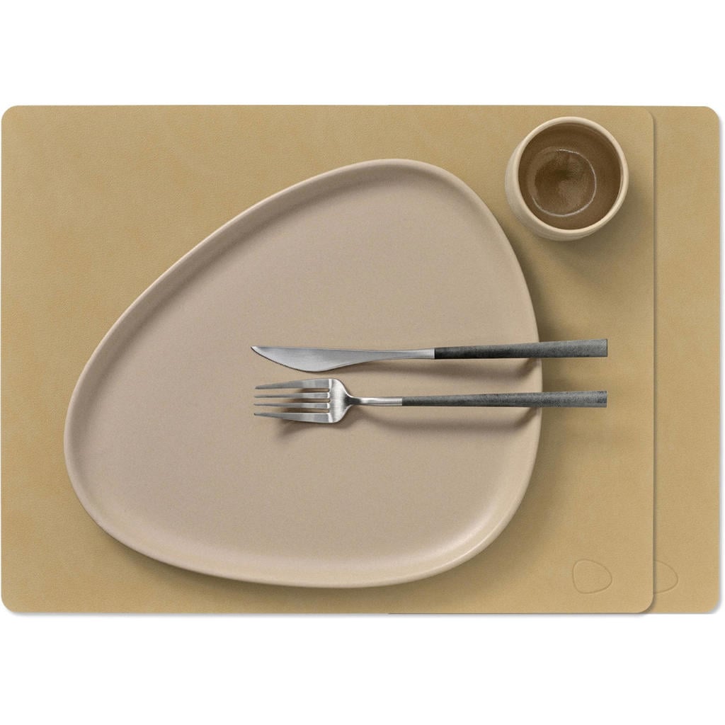 LIND DNA LIND DNA Placemats Nupo - Leer - Khaki - 45 x 35 cm - 2 Stuks