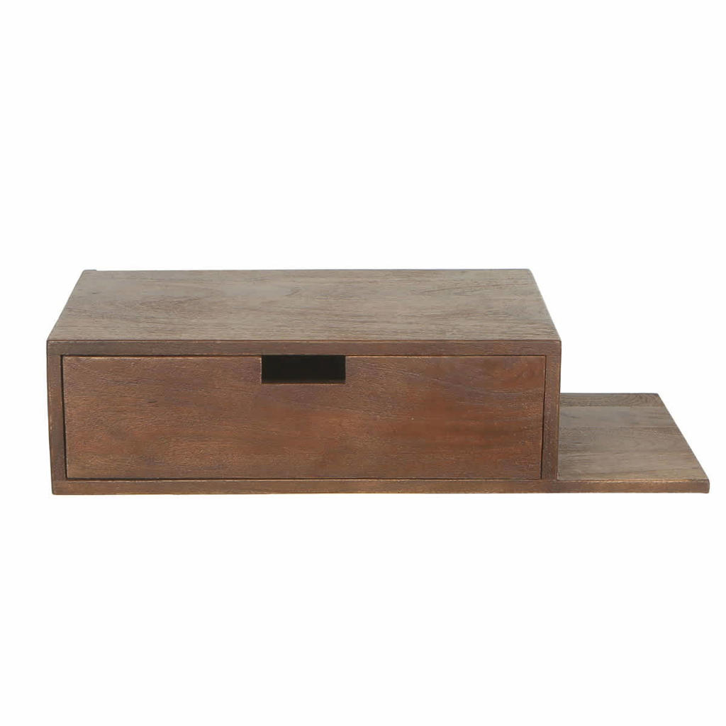 Giga Meubel Nachtkastje Niek - Zwevend Donkerbruin Plankje Rechts - 65cm