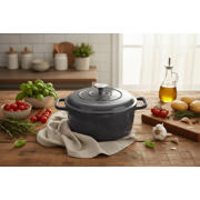 thumbnail: Cookinglife Braadpan met deksel - Heritage Cast Gietijzer - Grijs - ø 26 cm / 4.4 Liter - geëmailleerde anti-aanbaklaag