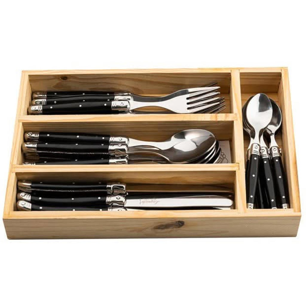 Laguiole Style de Vie Bestekset & Bestekbak - Premium Line - Zwart - 24 delig / 6 personen