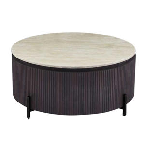 Salontafel Celia - Rond Walnoot Travertinlook - 110x110x35cm