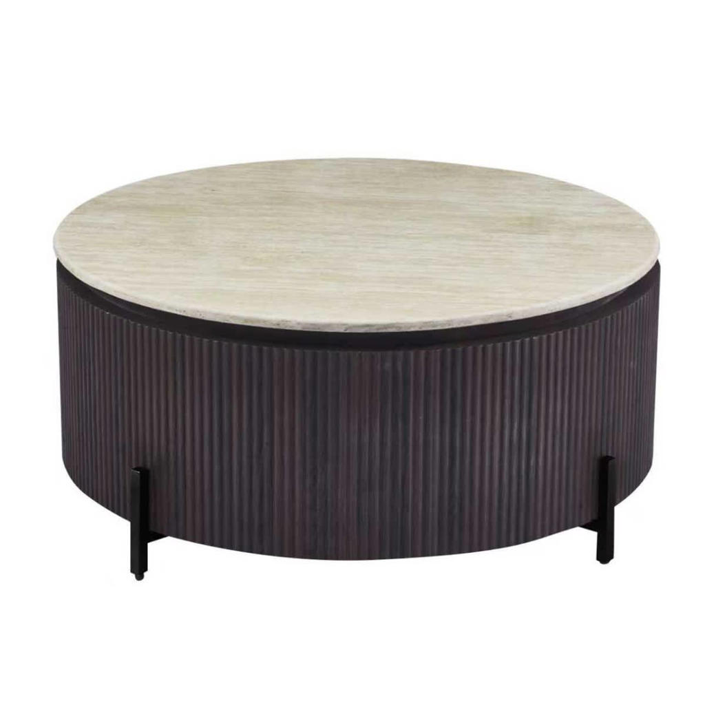 Giga Meubel Salontafel Celia - Rond Walnoot Travertinlook - 110x110x35cm