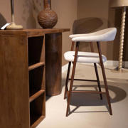 thumbnail: Giga Meubel Barkruk Mila - Beige Stof/Walnoot - Zithoogte 75cm - Set van 2