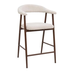 Barkruk Mila - Beige Stof/Walnoot - Zithoogte 75cm - Set van 2