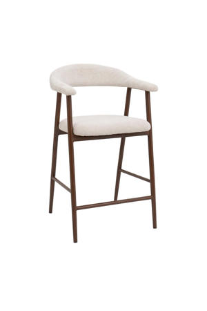 Barkruk Mila - Beige Stof/Walnoot - Zithoogte 75cm - Set van 2 