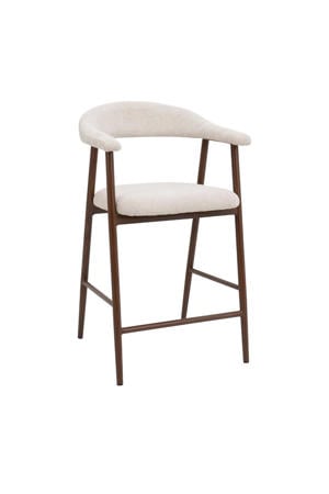 Barkruk Mila - Beige Stof/Walnoot - Zithoogte 75cm - Set van 2