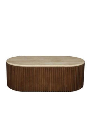 Salontafel Sven Ovaal - Travertin/Hout - Bruin - 120x60x40cm
