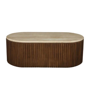 Salontafel Sven Ovaal - Travertin/Hout - Bruin - 120x60x40cm