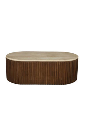 Salontafel Sven Ovaal - Travertin/Hout - Bruin - 120x60x40cm