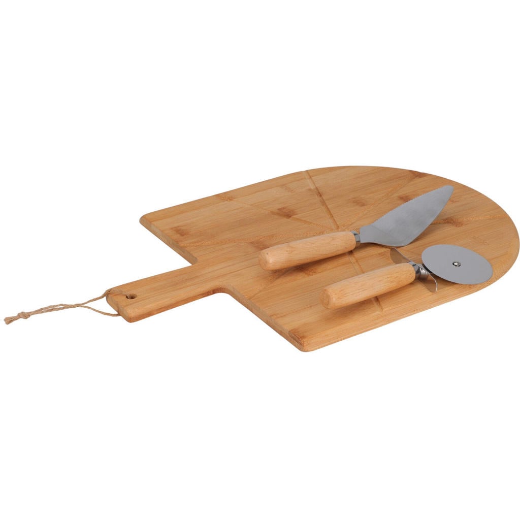 Cookinglife Pizza set Bamboe - Pizzaplank 43 x 30 cm, Pizzasnijder & Pizzames