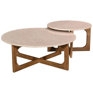 Salontafel Lino Rond - Marmer/Hout - Naturel - Set van 2