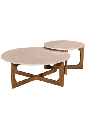 Salontafel Lino Rond - Marmer/Hout - Naturel - Set van 2