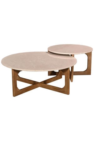Salontafel Lino Rond - Marmer/Hout - Naturel - Set van 2