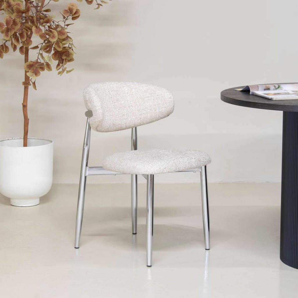 Giga Meubel Eetkamerstoel Skara - Beige/Chrome - Set van 2