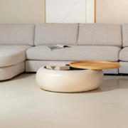 thumbnail: Giga Meubel Salontafel Draby - Beige/Naturel - PU Leer - Ø102x34cm