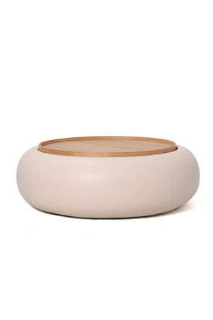 Salontafel Draby - Beige/Naturel - PU Leer - Ø102x34cm