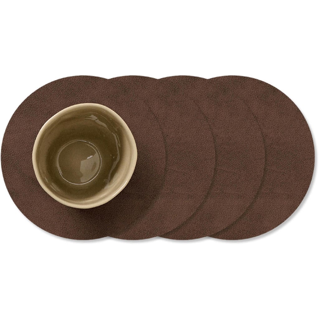 LIND DNA LIND DNA Onderzetters Nupo - Leer - Dark Brown - ø 10 cm - 4 Stuks