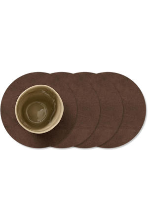LIND DNA Onderzetters Nupo - Leer - Dark Brown - ø 10 cm - 4 Stuks