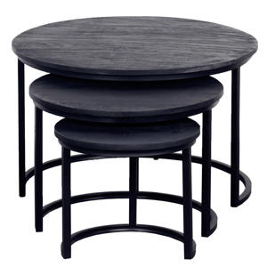 Salontafel Tres - Rond Zwart Mangohout - Set van 3