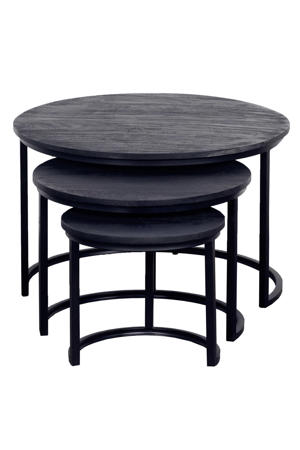 Salontafel Tres - Rond Zwart Mangohout - Set van 3