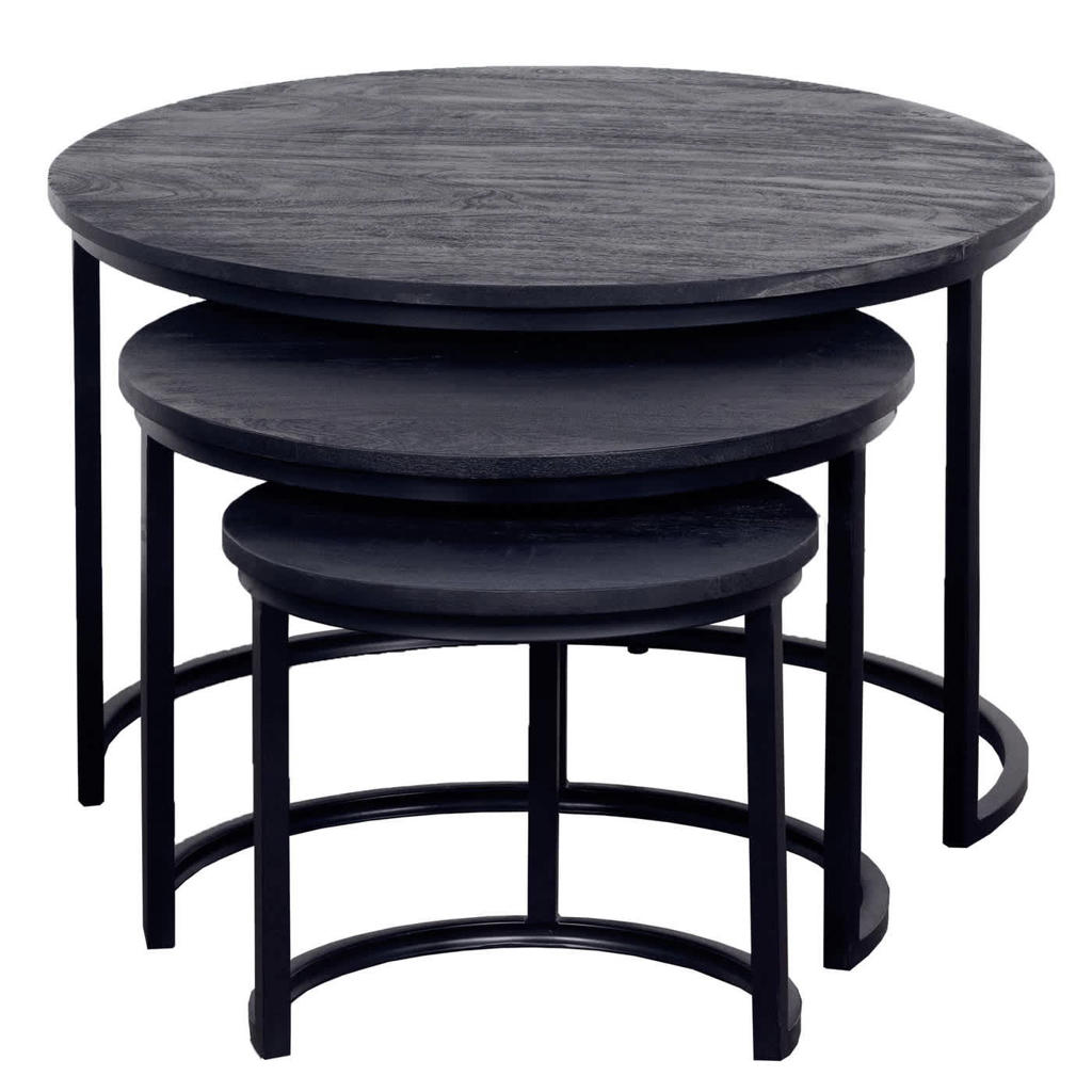 Giga Meubel Salontafel Tres - Rond Zwart Mangohout - Set van 3