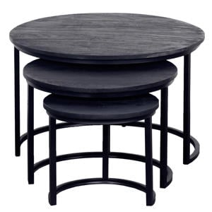 Salontafel Tres - Rond Zwart Mangohout - Set van 3