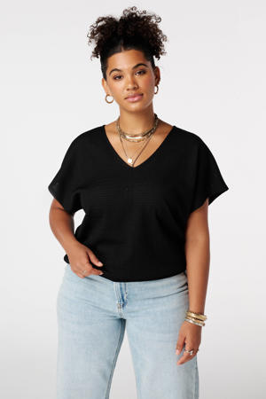 top met textuur zwart