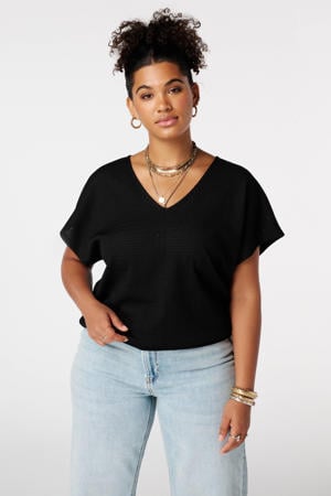 top met textuur zwart