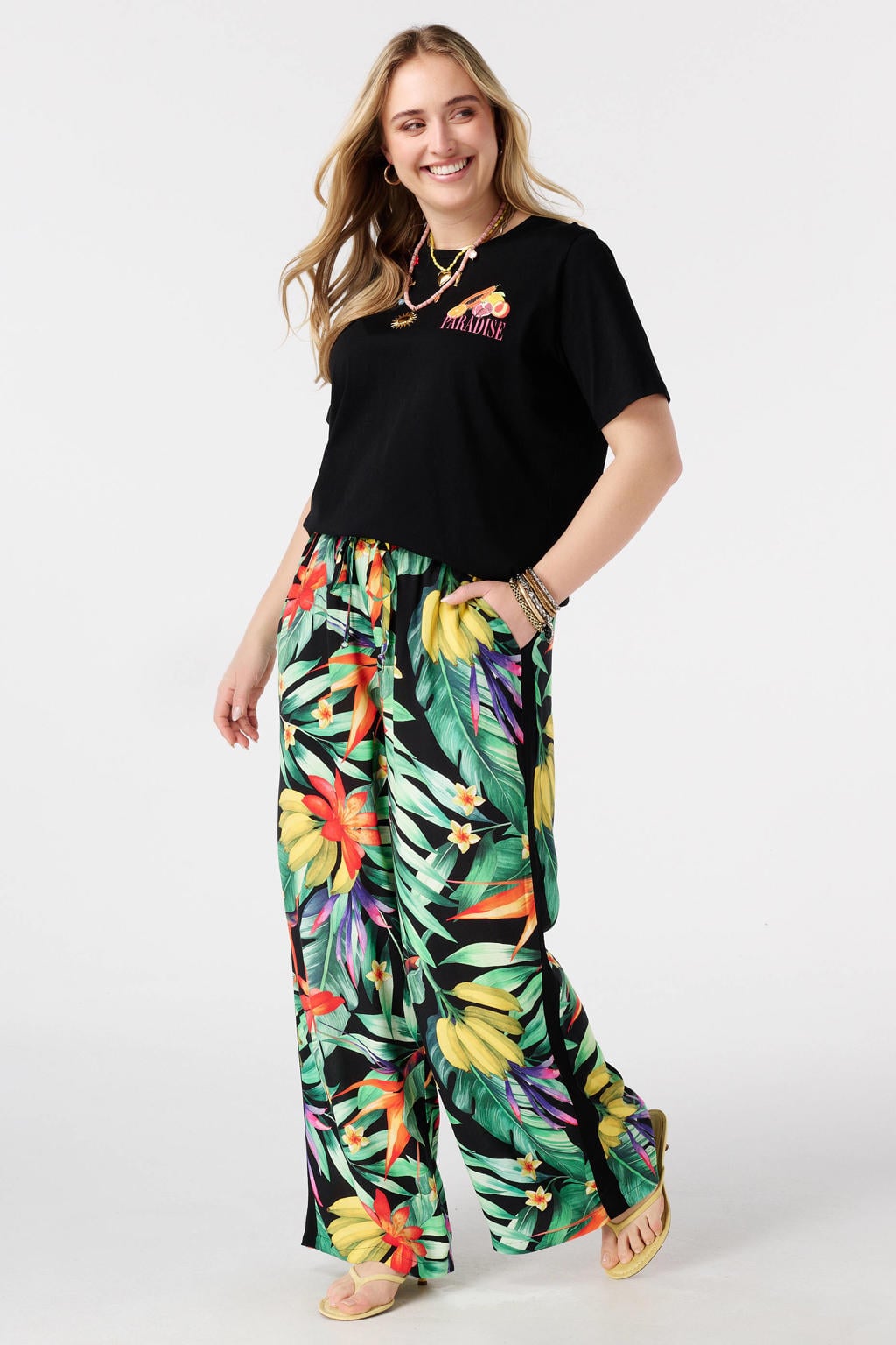 MS Mode T-shirt Plus Size met backprint - zwart