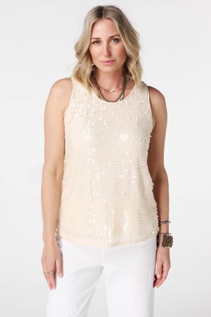 top met pailletten beige