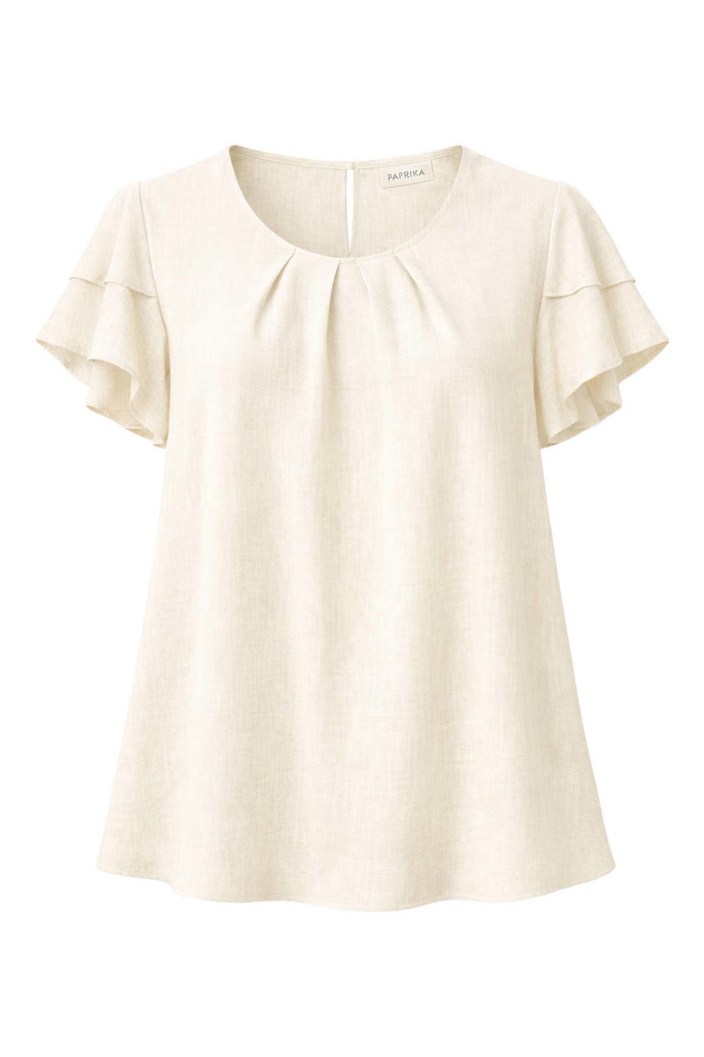 Ecru dames Paprika top van viscose met effen, korte mouwen en ronde hals