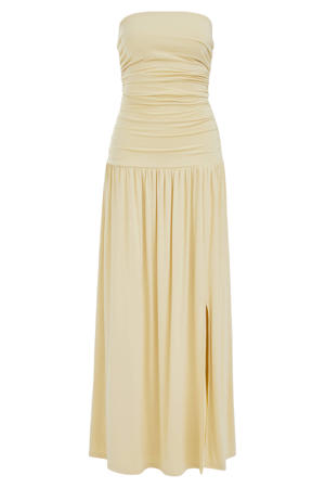 strapless maxijurk lichtgeel