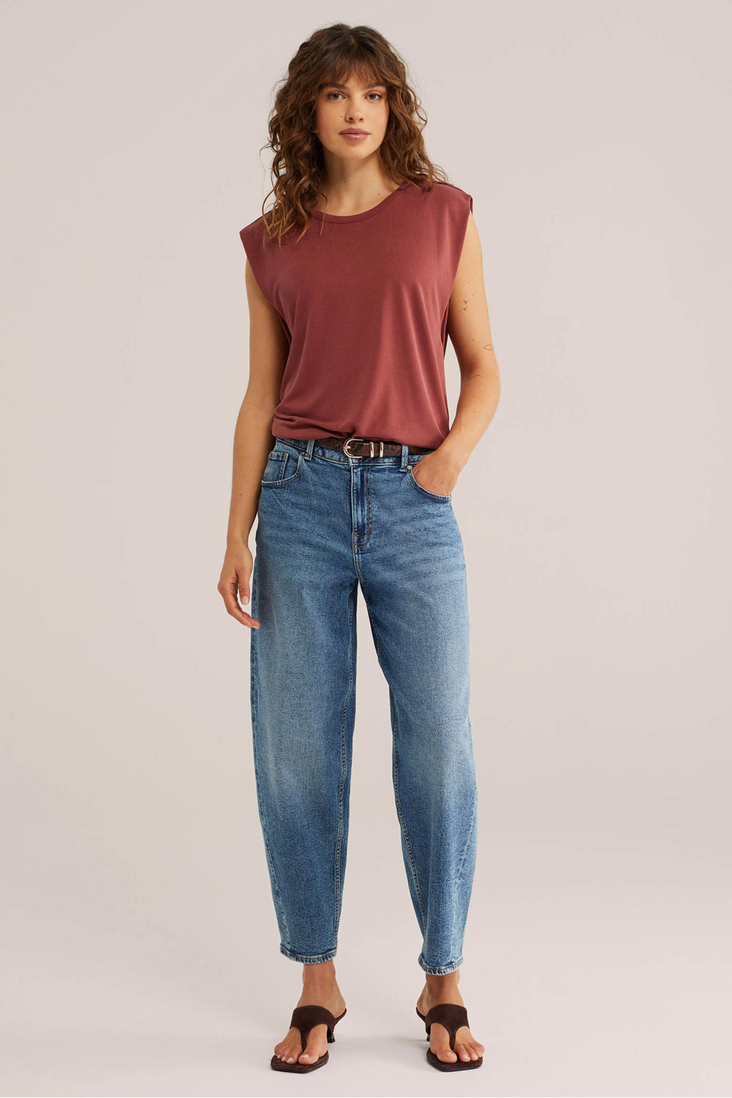 Oudroze dames WE Fashion top van modal met effen en ronde hals