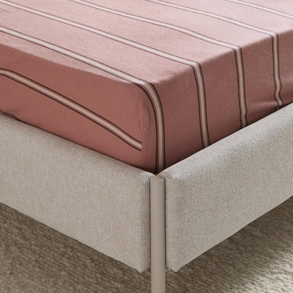 NOUS Living flanellen gestreepte hoeslaken (tot 25 cm) - roze