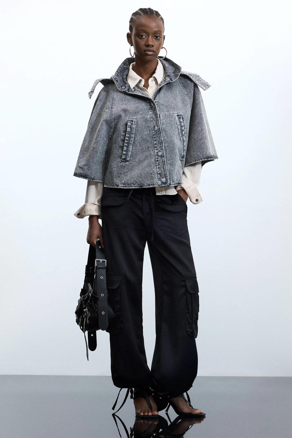 Grey denim dames Desigual spijkerjas van denim met effen, driekwart mouwen en capuchon