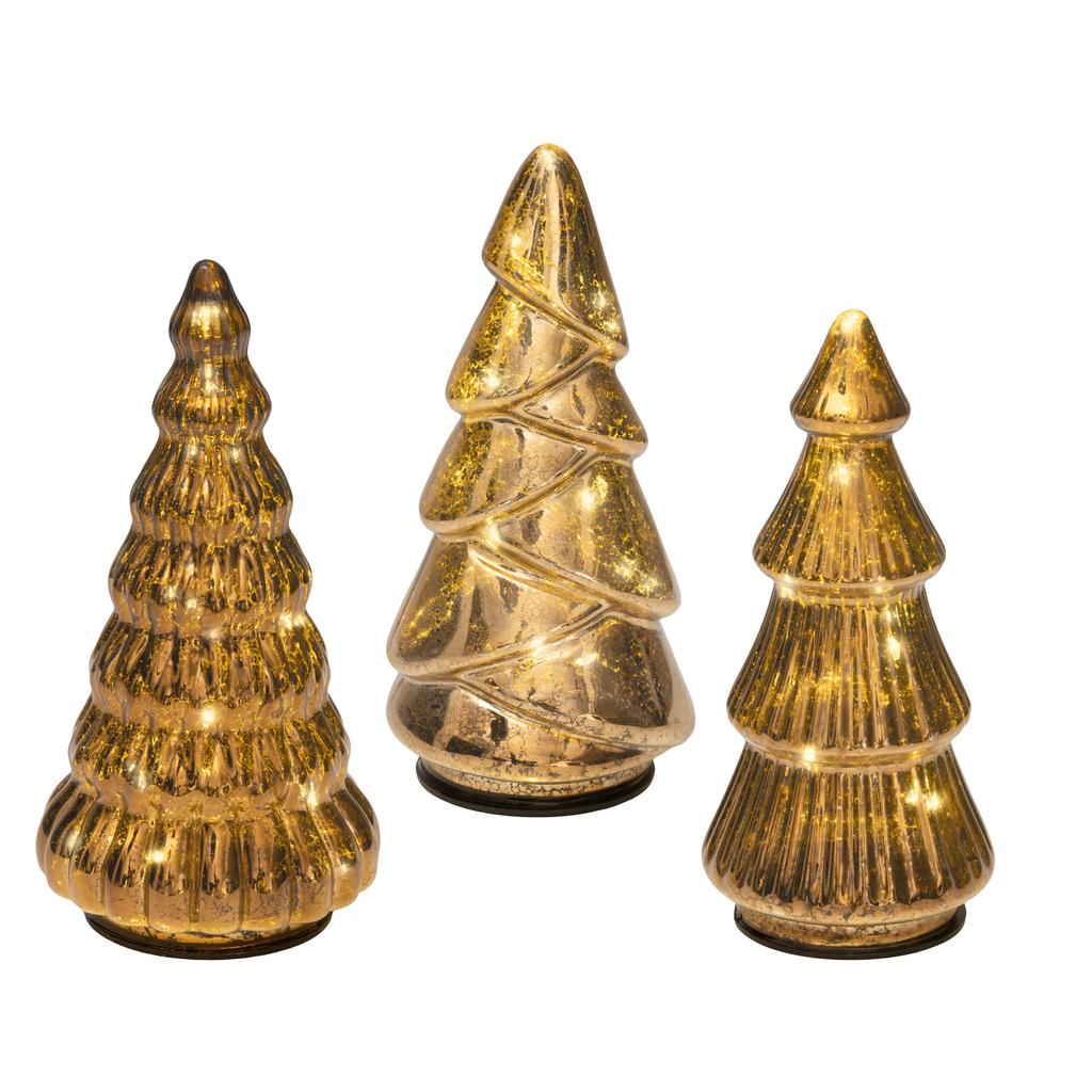 Lumineo decoratie kerstbomen verlicht - glas (set van 3)