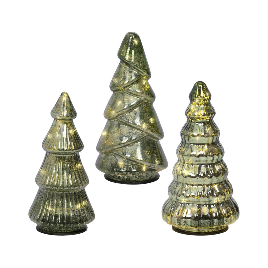 Lumineo decoratie kerstbomen verlicht -  glas (set van 3)
