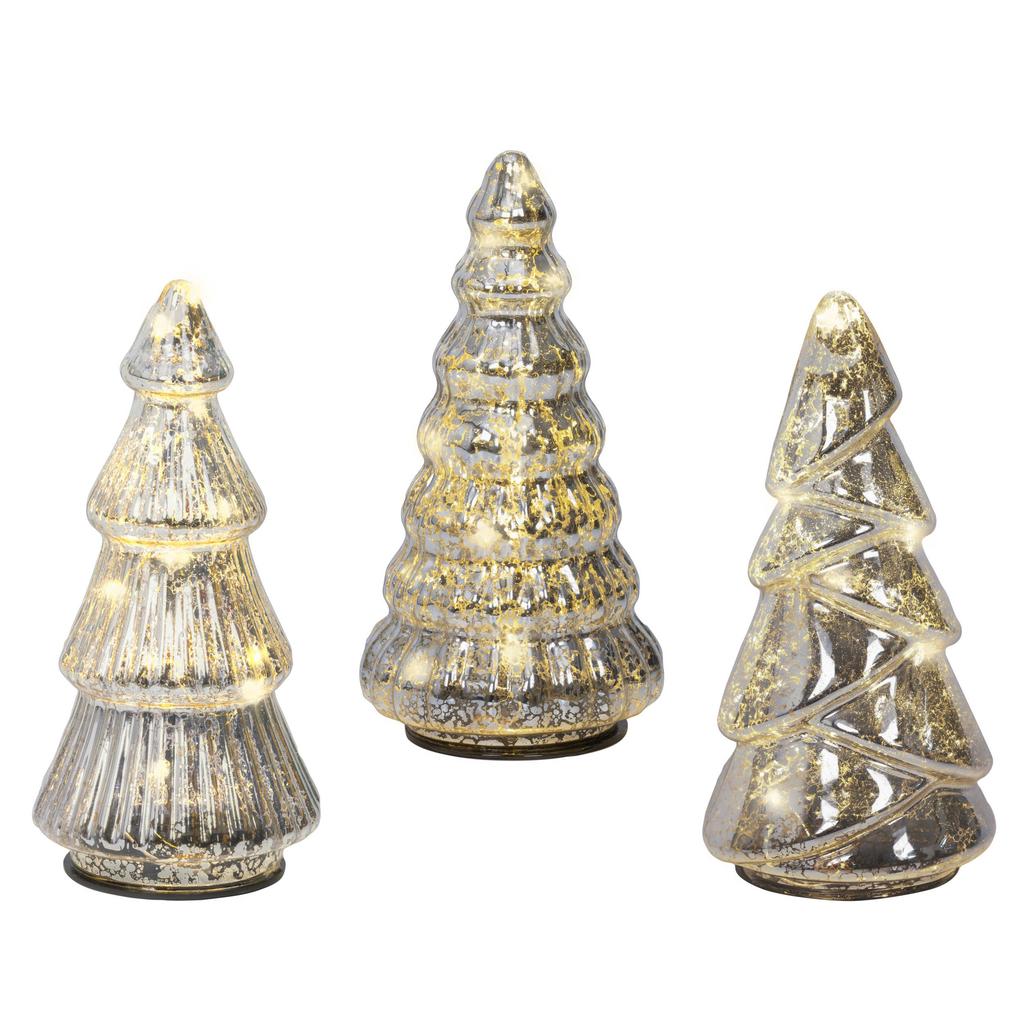 Lumineo decoratie kerstbomen verlicht - glas (set van 3)