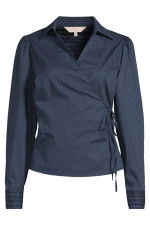 geruite poplin overslagblouse donkerblauw