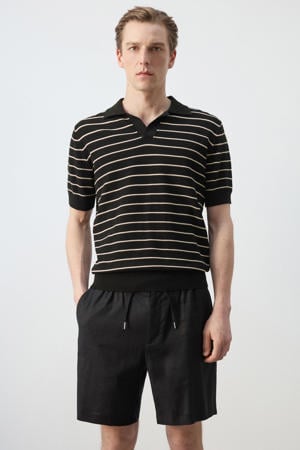 regular gestreepte polo gebreid zwart