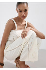thumbnail: Mango wide leg regular waist broek broderie ecru