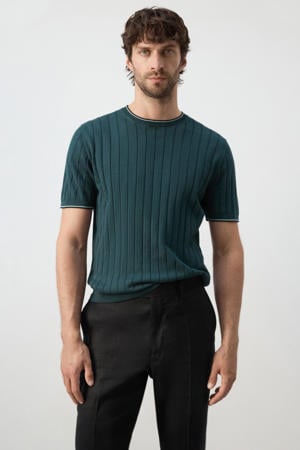 regular T-shirt gebreid donkergroen