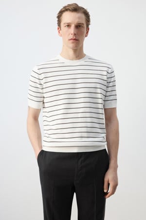 regular gestreept T-shirt gebreid ecru