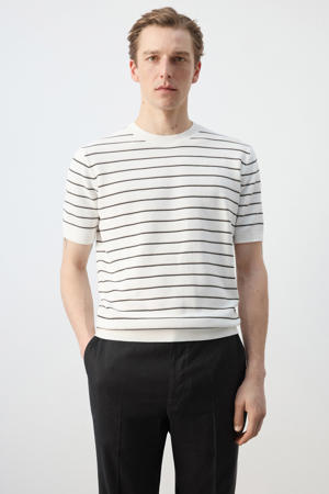 regular gestreept T-shirt gebreid ecru
