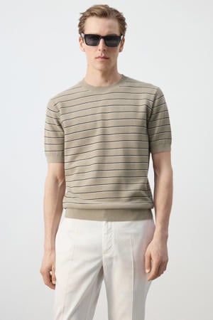 regular gestreept T-shirt gebreid beige