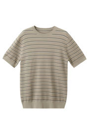 thumbnail: Mango Man regular gestreept T-shirt gebreid beige