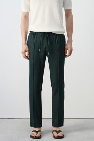 slim chino met linnen donkergroen